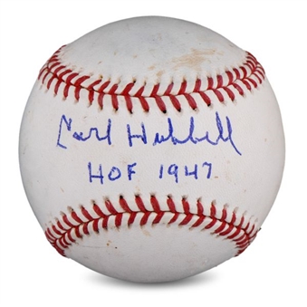Carl Hubbell Single-Signed and Inscribed Baseball